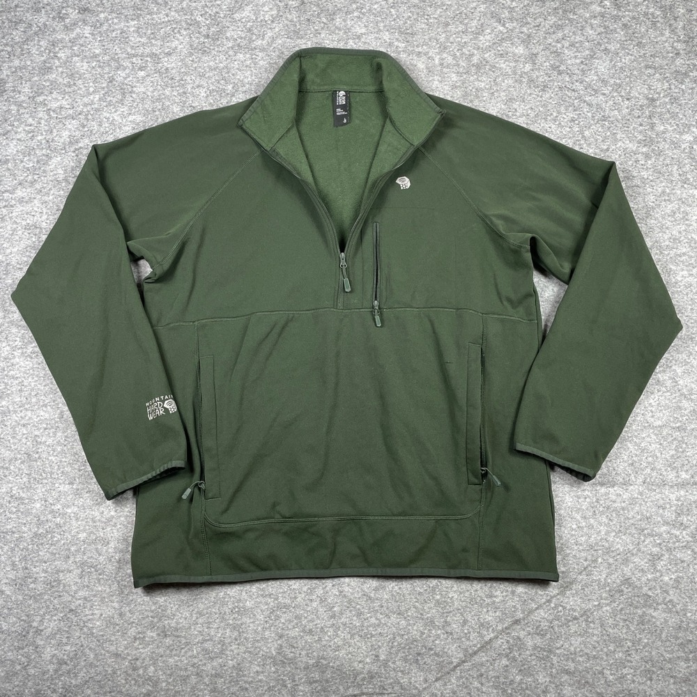Mountain Hardwear Sweater Mens L Green 1/4 Zip Fleece Lined Pocket Pullover